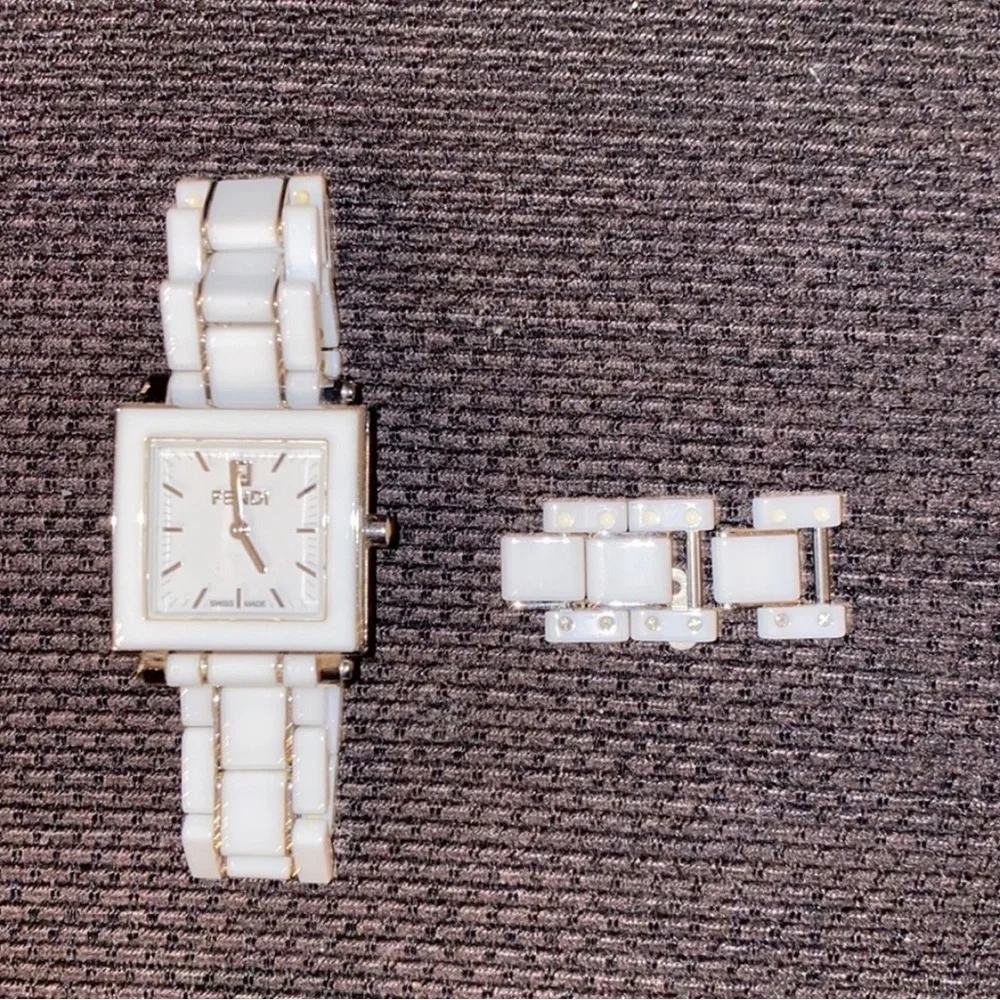 Fendi White Ceramic Square Watch Stainless Steel with Fendi Box